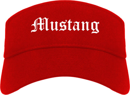 Mustang Oklahoma OK Old English Mens Visor Cap Hat Red