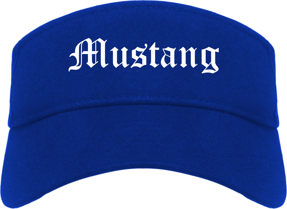 Mustang Oklahoma OK Old English Mens Visor Cap Hat Royal Blue