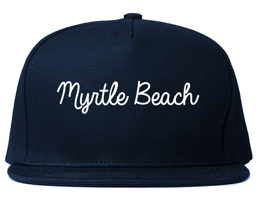 Myrtle Beach South Carolina SC Script Mens Snapback Hat Navy Blue