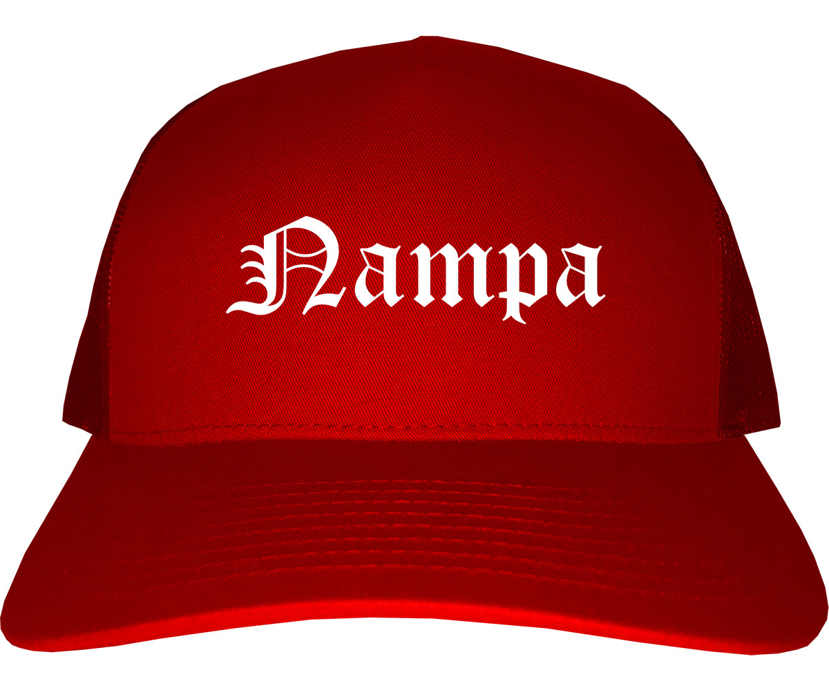 Nampa Idaho ID Old English Mens Trucker Hat Cap Red