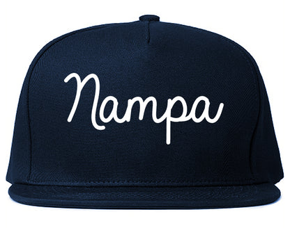 Nampa Idaho ID Script Mens Snapback Hat Navy Blue