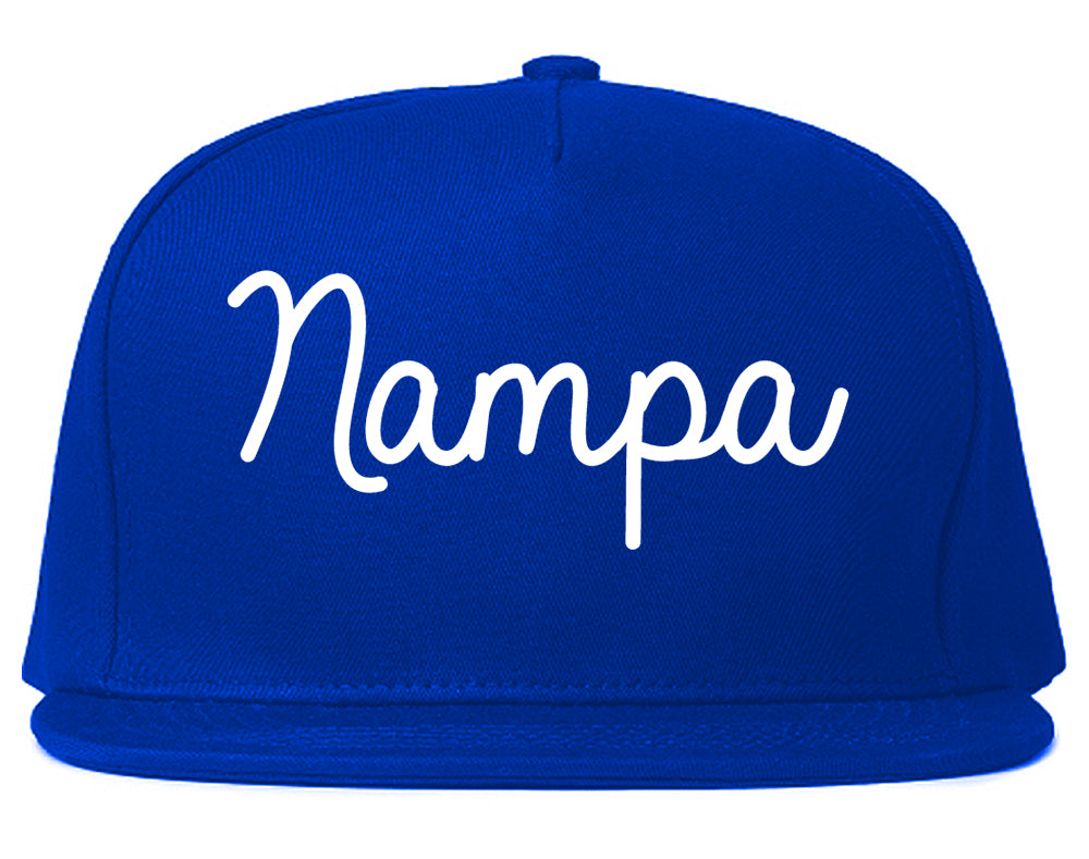 Nampa Idaho ID Script Mens Snapback Hat Royal Blue