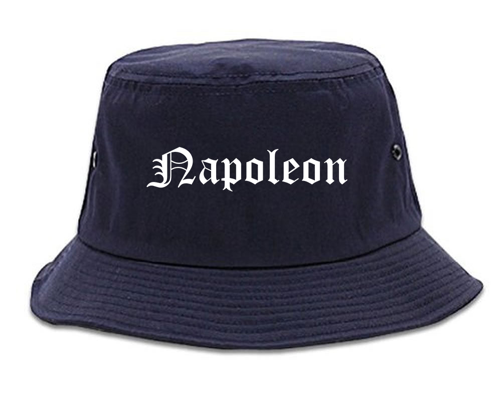Napoleon Ohio OH Old English Mens Bucket Hat Navy Blue