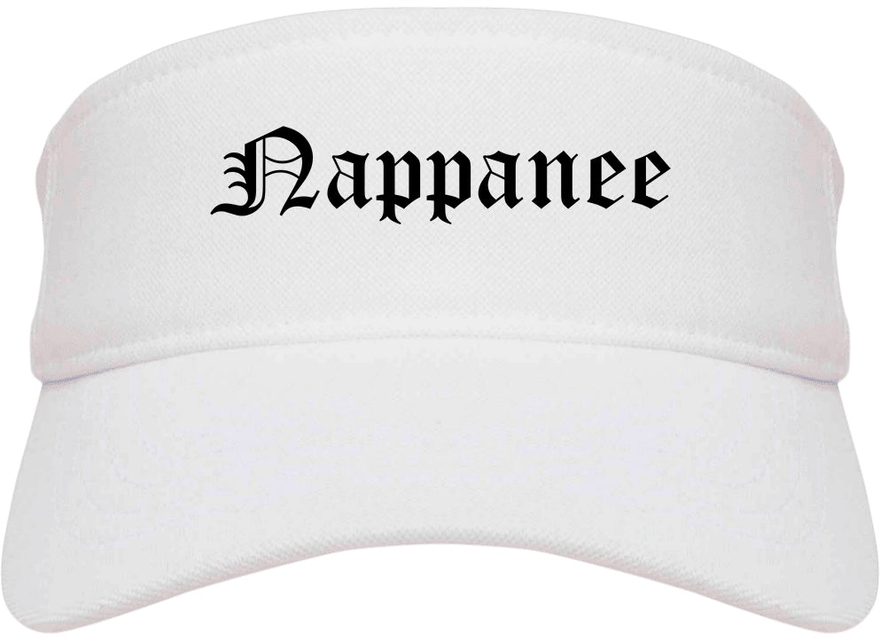 Nappanee Indiana IN Old English Mens Visor Cap Hat White