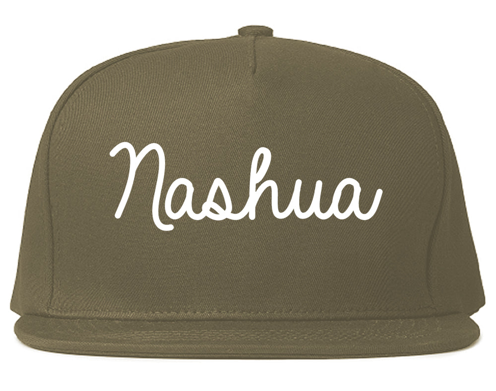 Nashua New Hampshire NH Script Mens Snapback Hat Grey