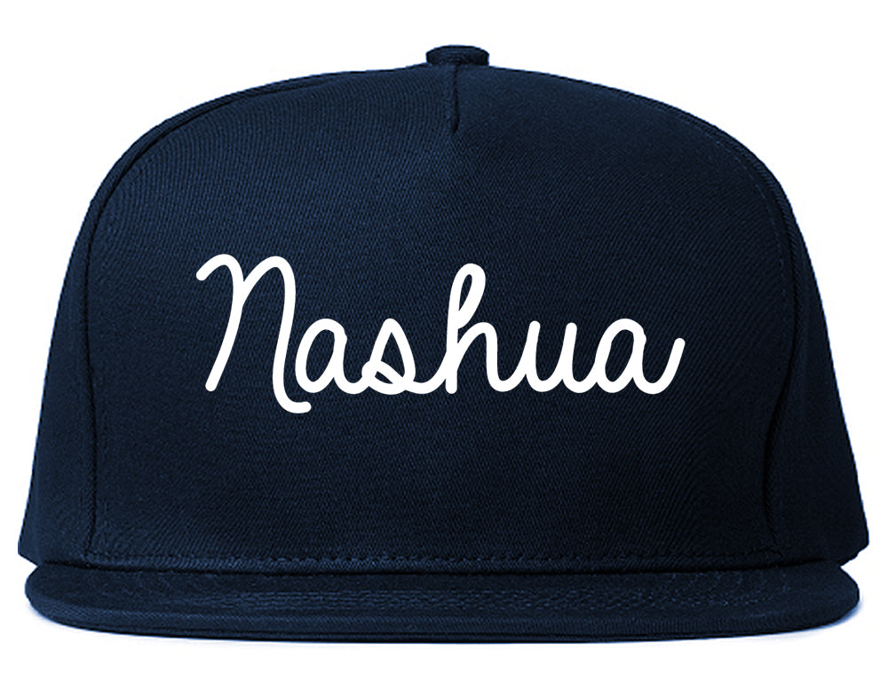 Nashua New Hampshire NH Script Mens Snapback Hat Navy Blue