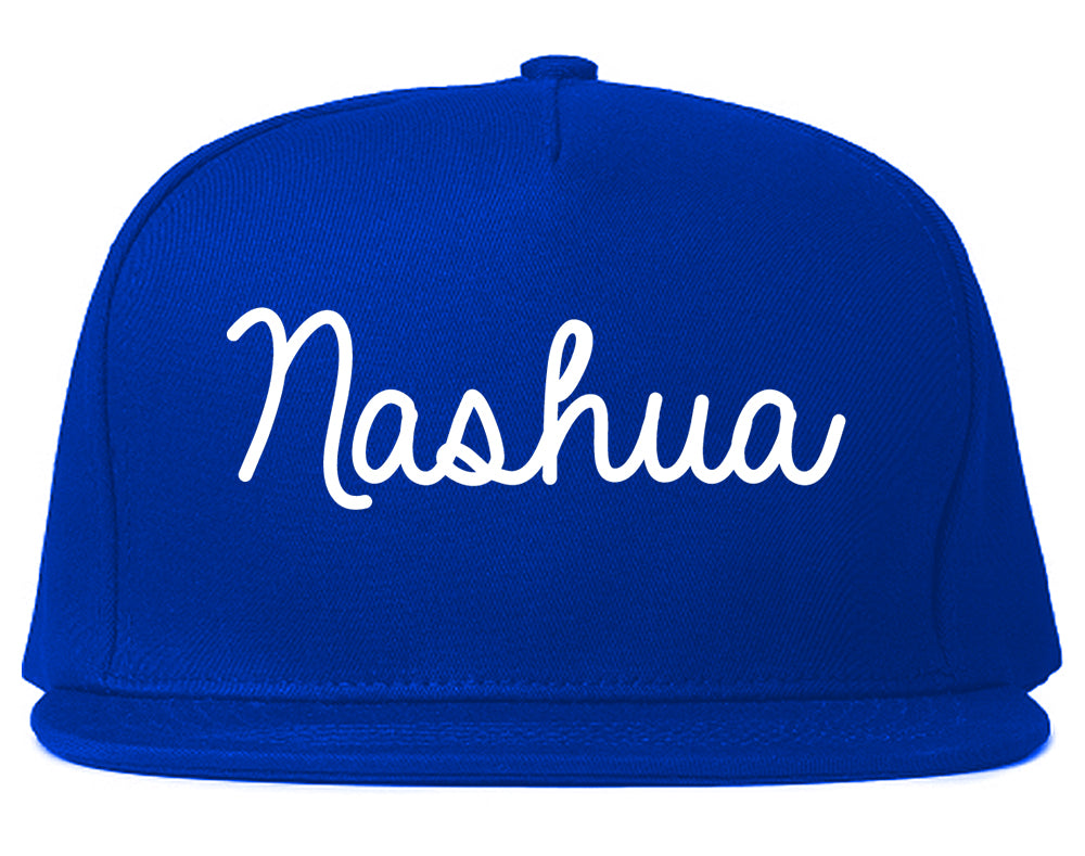 Nashua New Hampshire NH Script Mens Snapback Hat Royal Blue