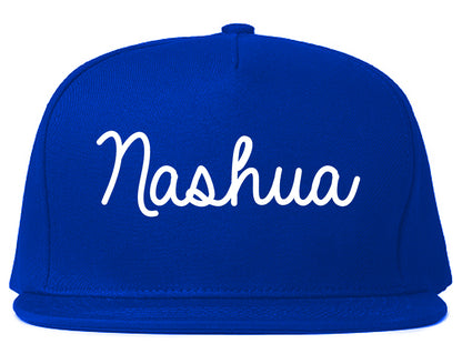 Nashua New Hampshire NH Script Mens Snapback Hat Royal Blue