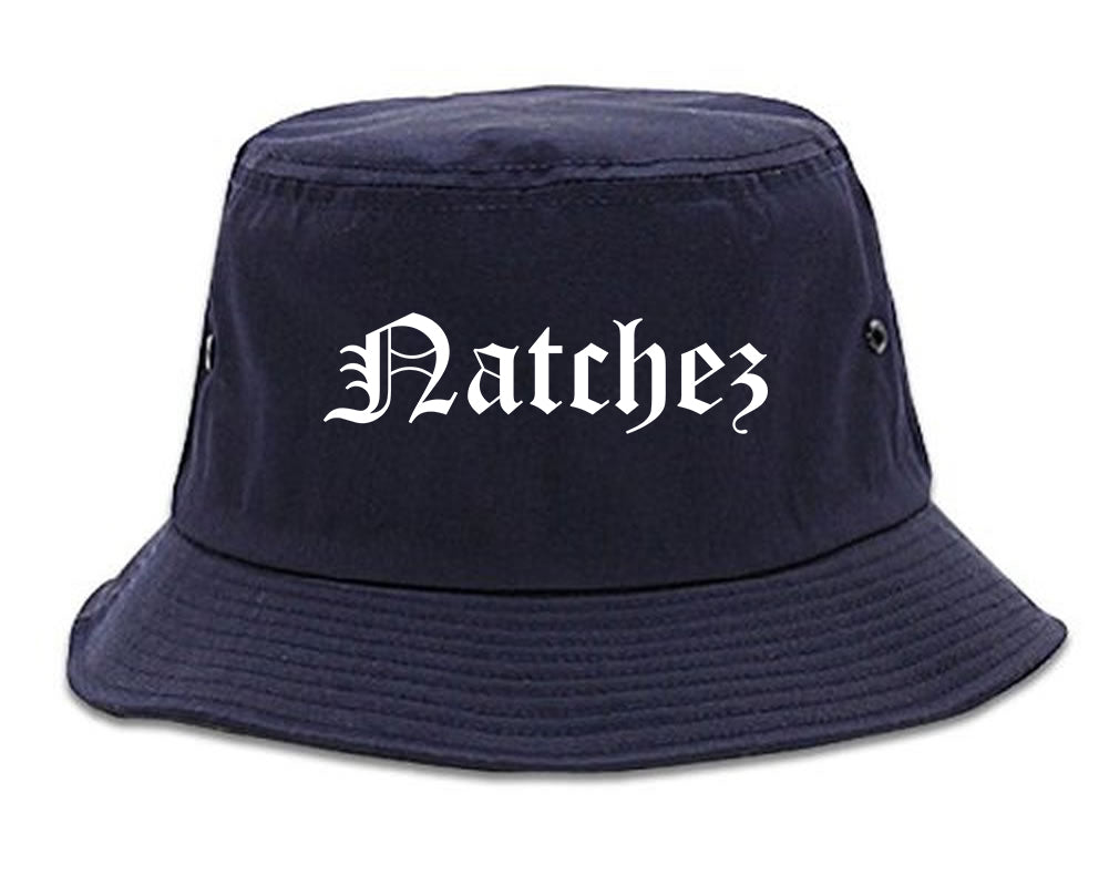 Natchez Mississippi MS Old English Mens Bucket Hat Navy Blue