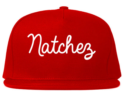 Natchez Mississippi MS Script Mens Snapback Hat Red