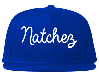 Natchez Mississippi MS Script Mens Snapback Hat Royal Blue