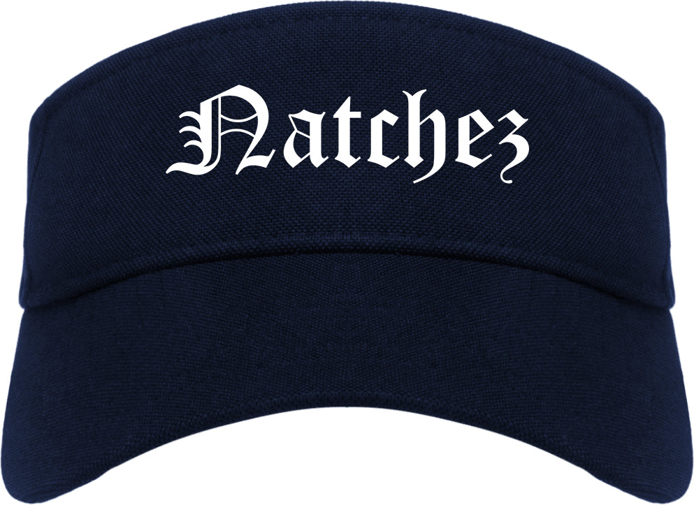 Natchez Mississippi MS Old English Mens Visor Cap Hat Navy Blue