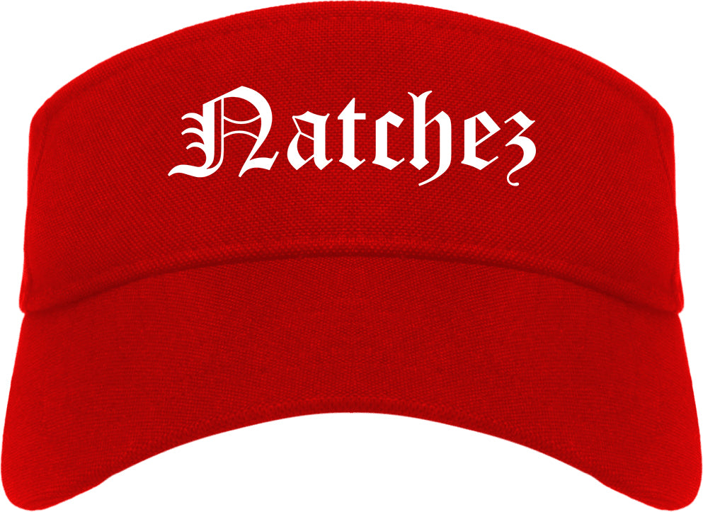 Natchez Mississippi MS Old English Mens Visor Cap Hat Red