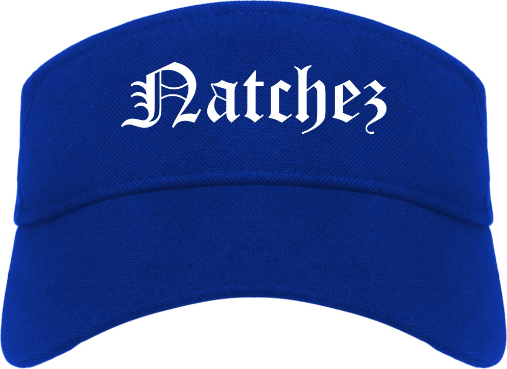 Natchez Mississippi MS Old English Mens Visor Cap Hat Royal Blue