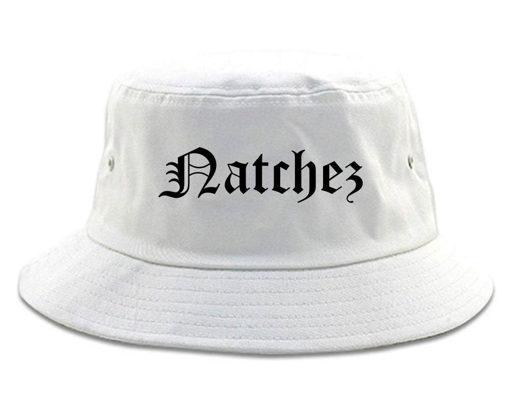 Natchez Mississippi MS Old English Mens Bucket Hat White