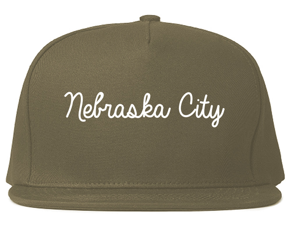 Nebraska City Nebraska NE Script Mens Snapback Hat Grey