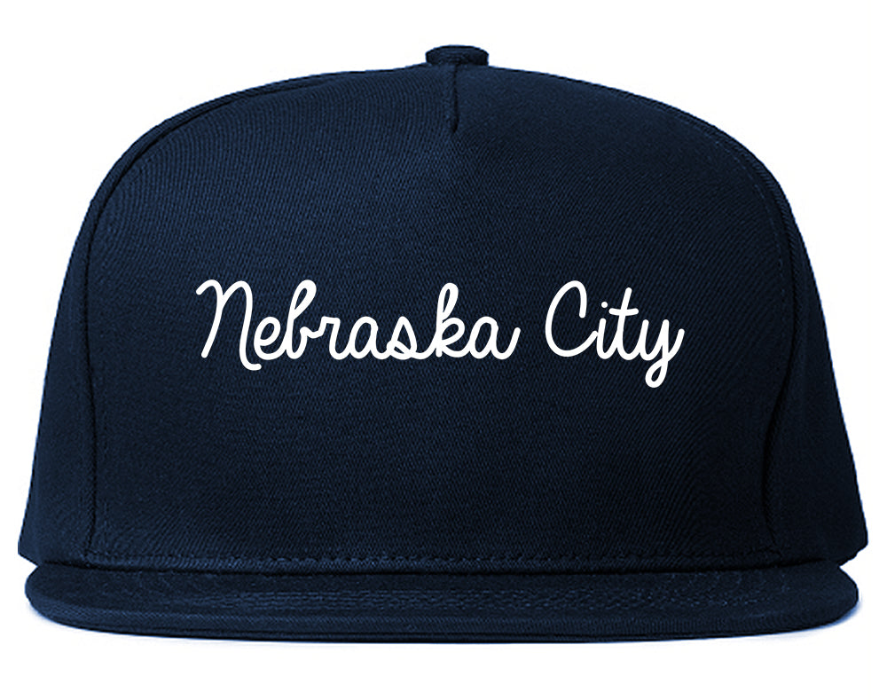 Nebraska City Nebraska NE Script Mens Snapback Hat Navy Blue