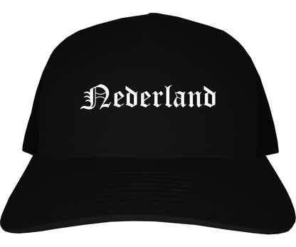 Nederland Texas TX Old English Mens Trucker Hat Cap Black