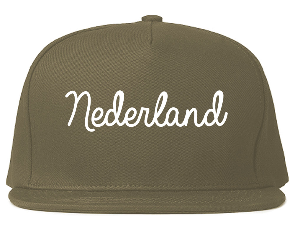 Nederland Texas TX Script Mens Snapback Hat Grey