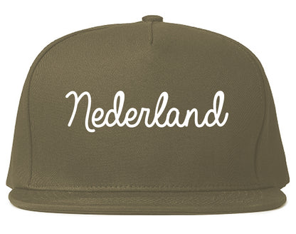 Nederland Texas TX Script Mens Snapback Hat Grey