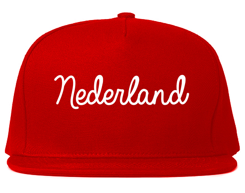 Nederland Texas TX Script Mens Snapback Hat Red