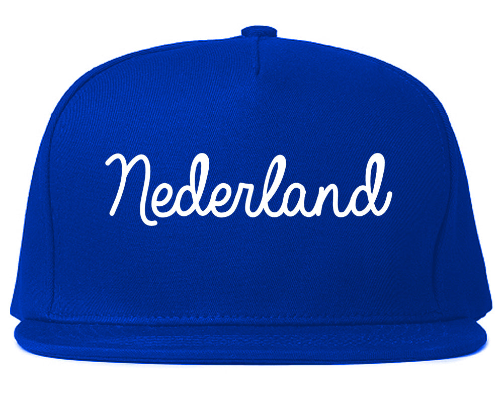 Nederland Texas TX Script Mens Snapback Hat Royal Blue