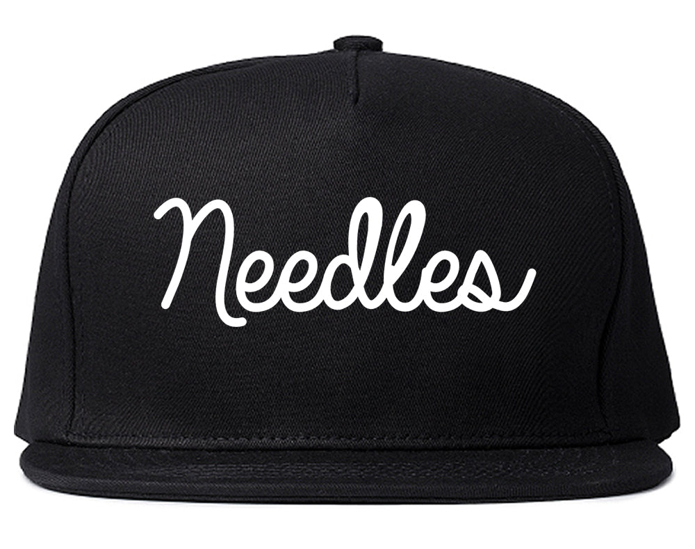 Needles California CA Script Mens Snapback Hat Black