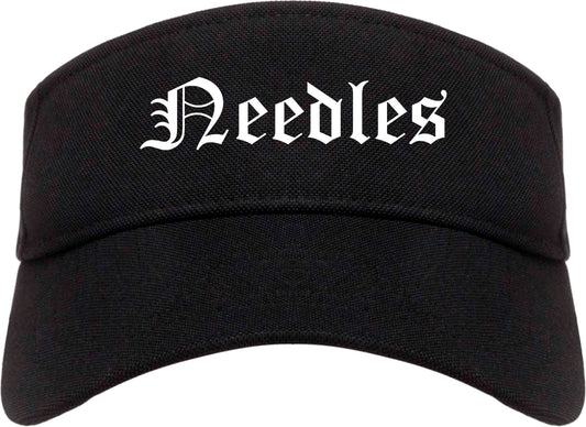 Needles California CA Old English Mens Visor Cap Hat Black