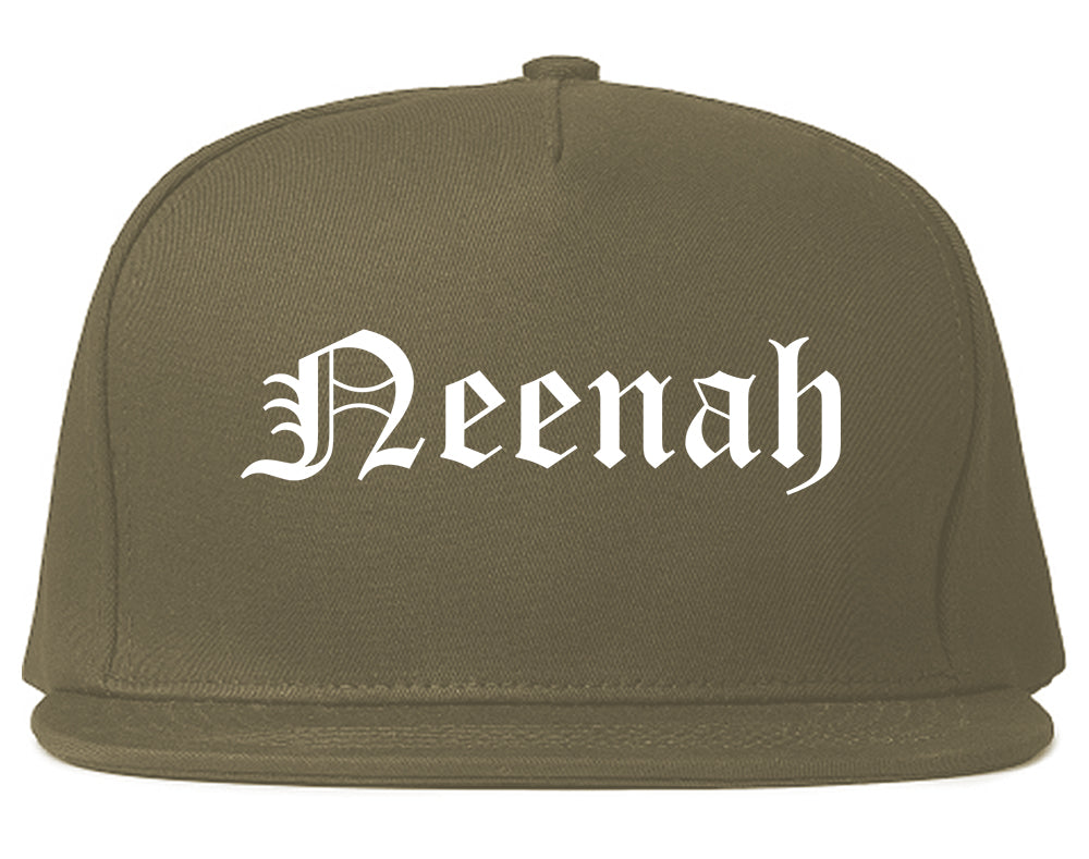 Neenah Wisconsin WI Old English Mens Snapback Hat Grey