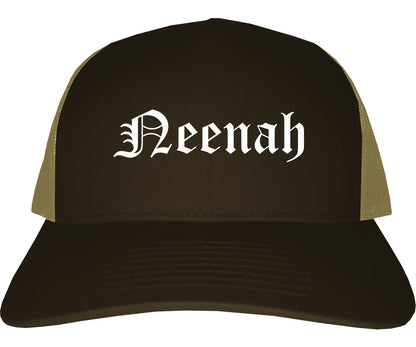 Neenah Wisconsin WI Old English Mens Trucker Hat Cap Brown