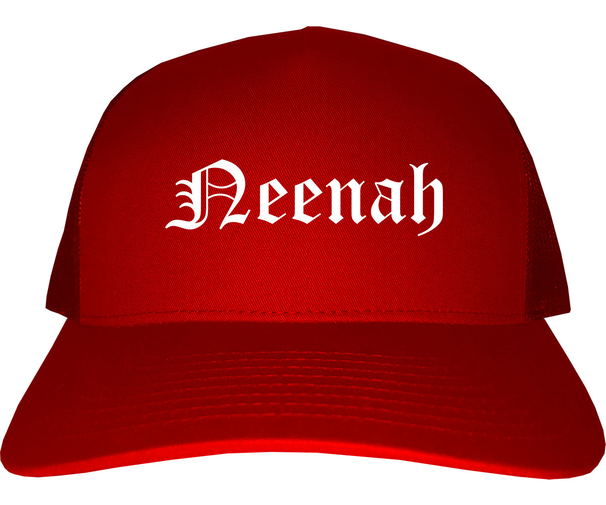 Neenah Wisconsin WI Old English Mens Trucker Hat Cap Red