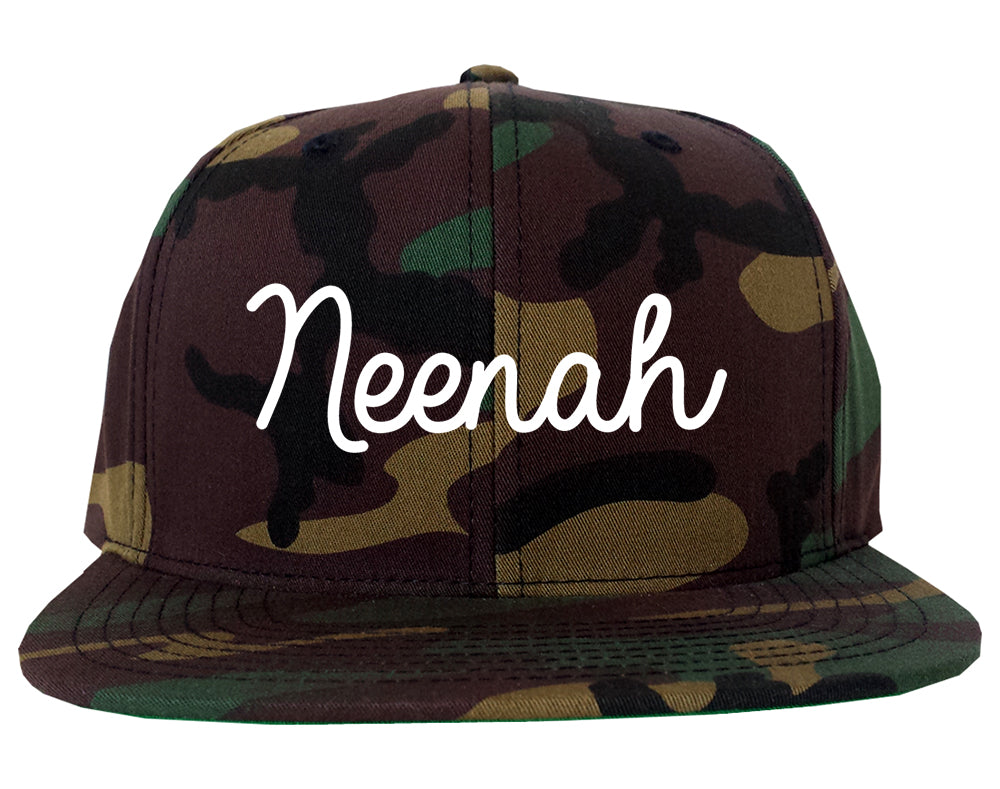 Neenah Wisconsin WI Script Mens Snapback Hat Army Camo