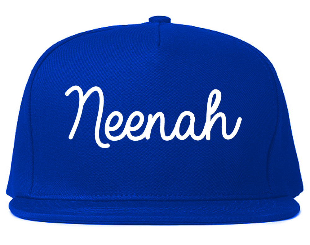 Neenah Wisconsin WI Script Mens Snapback Hat Royal Blue