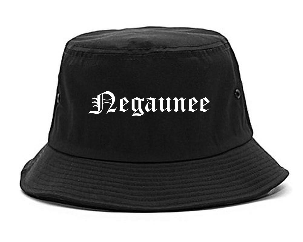 Negaunee Michigan MI Old English Mens Bucket Hat Black