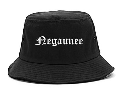 Negaunee Michigan MI Old English Mens Bucket Hat Black