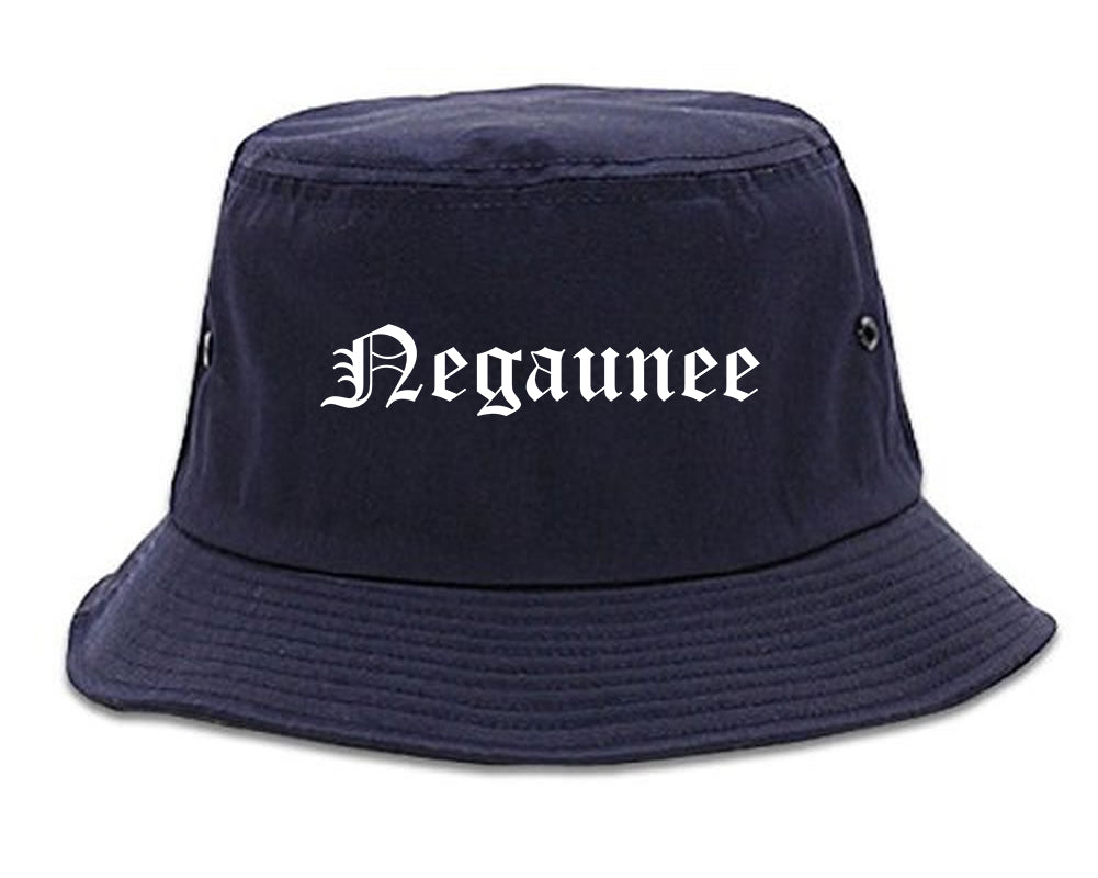 Negaunee Michigan MI Old English Mens Bucket Hat Navy Blue