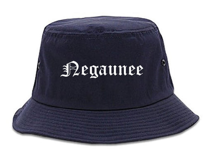 Negaunee Michigan MI Old English Mens Bucket Hat Navy Blue