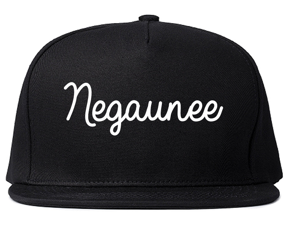 Negaunee Michigan MI Script Mens Snapback Hat Black