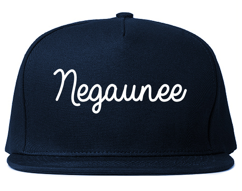 Negaunee Michigan MI Script Mens Snapback Hat Navy Blue