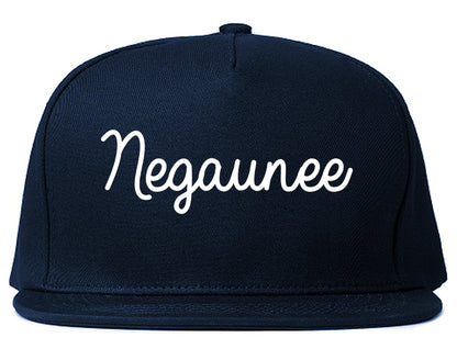 Negaunee Michigan MI Script Mens Snapback Hat Navy Blue