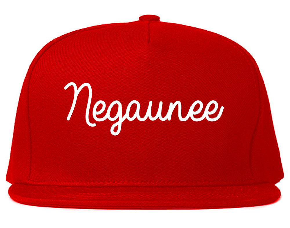 Negaunee Michigan MI Script Mens Snapback Hat Red