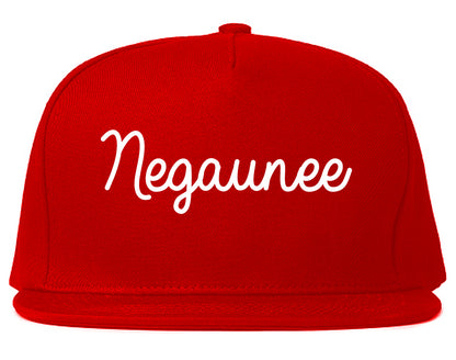 Negaunee Michigan MI Script Mens Snapback Hat Red