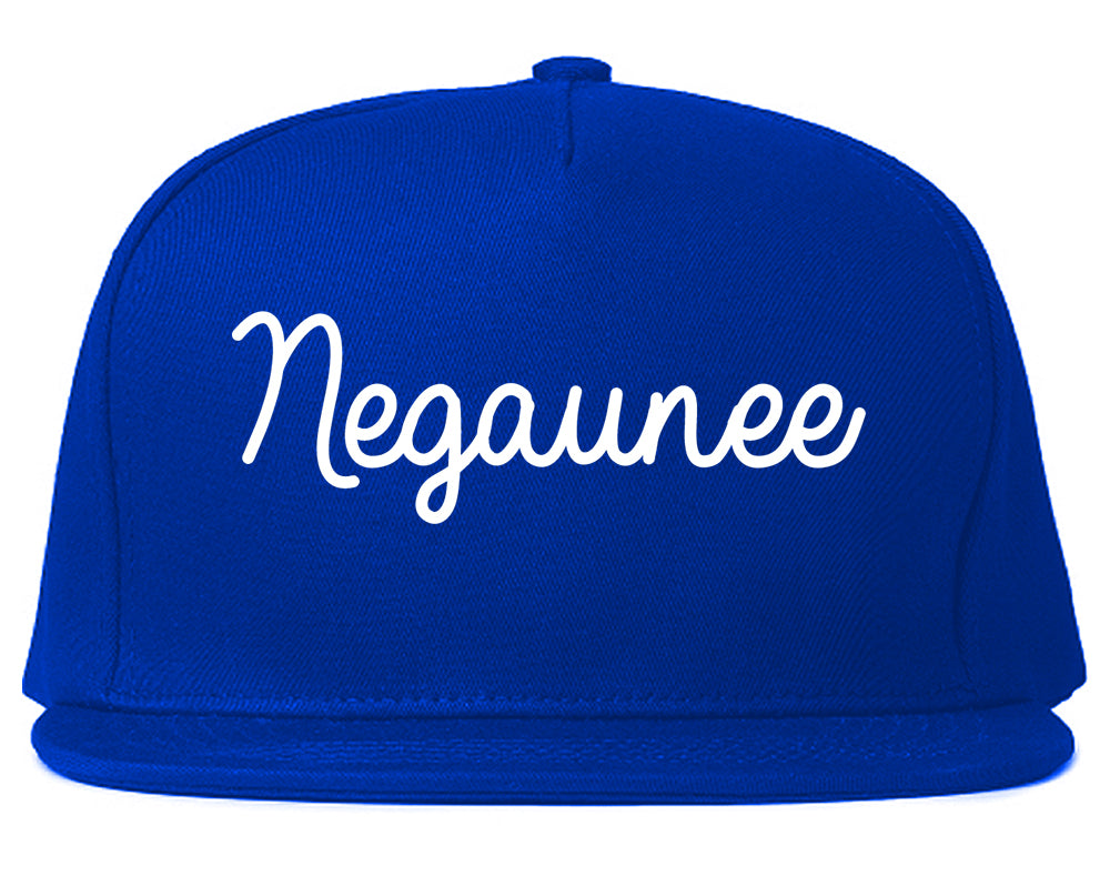 Negaunee Michigan MI Script Mens Snapback Hat Royal Blue