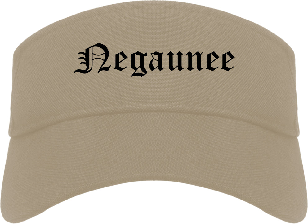 Negaunee Michigan MI Old English Mens Visor Cap Hat Khaki