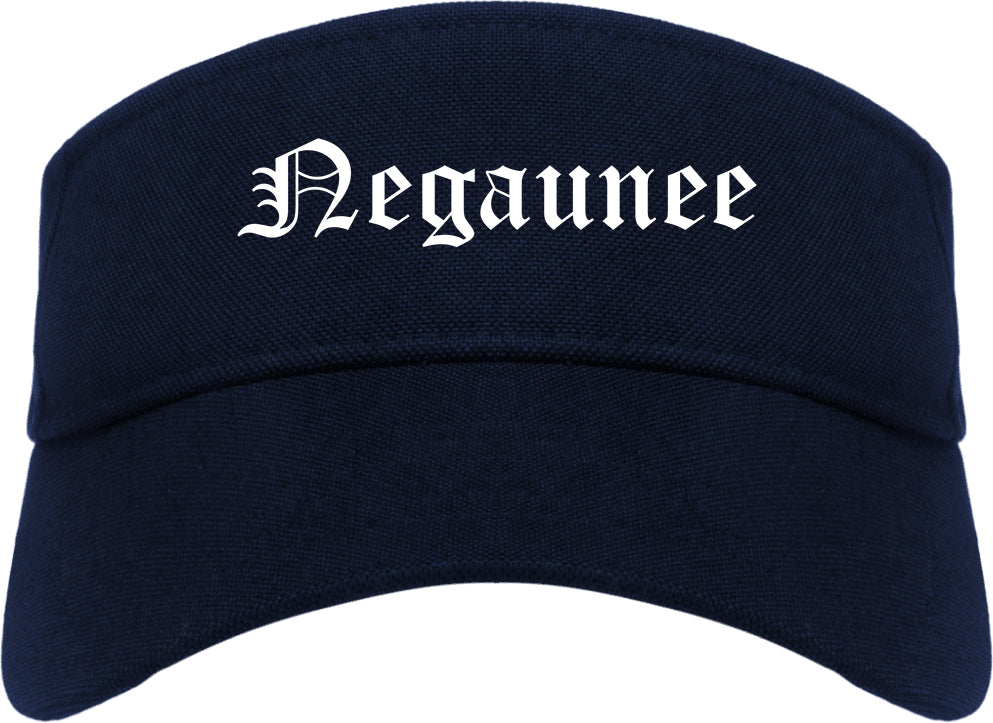 Negaunee Michigan MI Old English Mens Visor Cap Hat Navy Blue