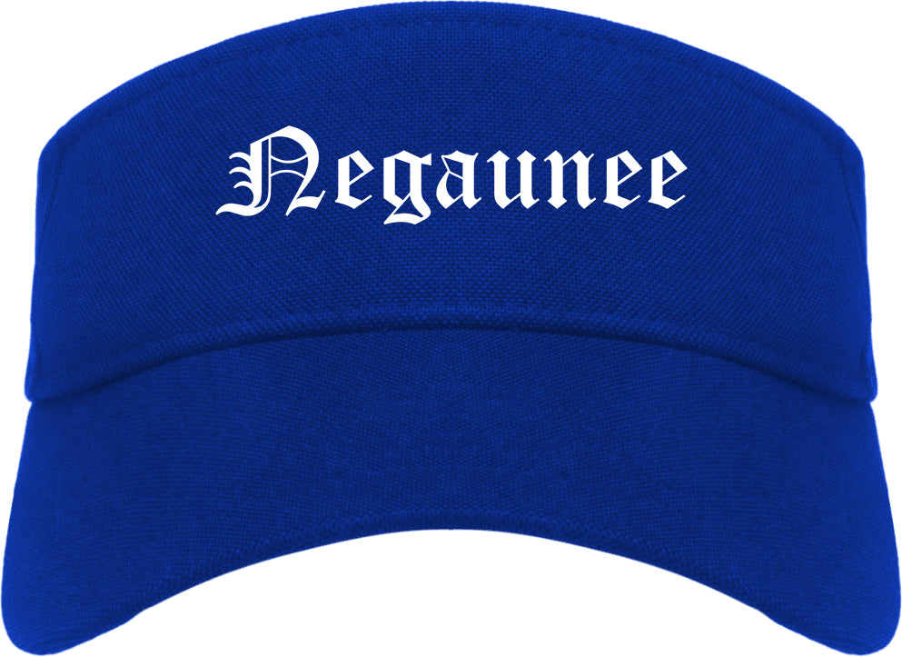 Negaunee Michigan MI Old English Mens Visor Cap Hat Royal Blue