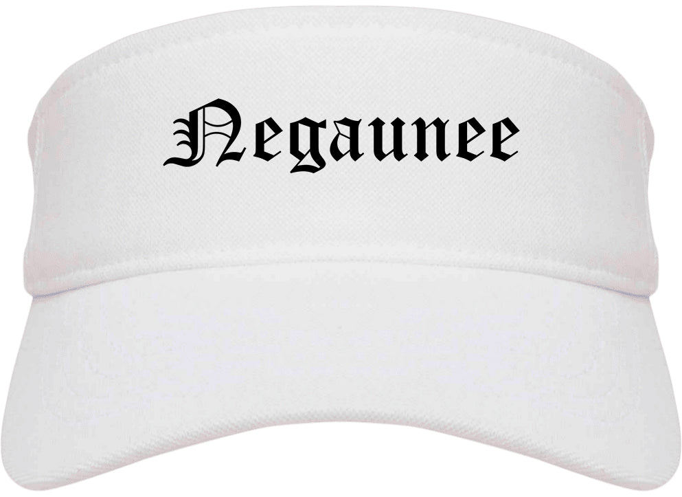 Negaunee Michigan MI Old English Mens Visor Cap Hat White
