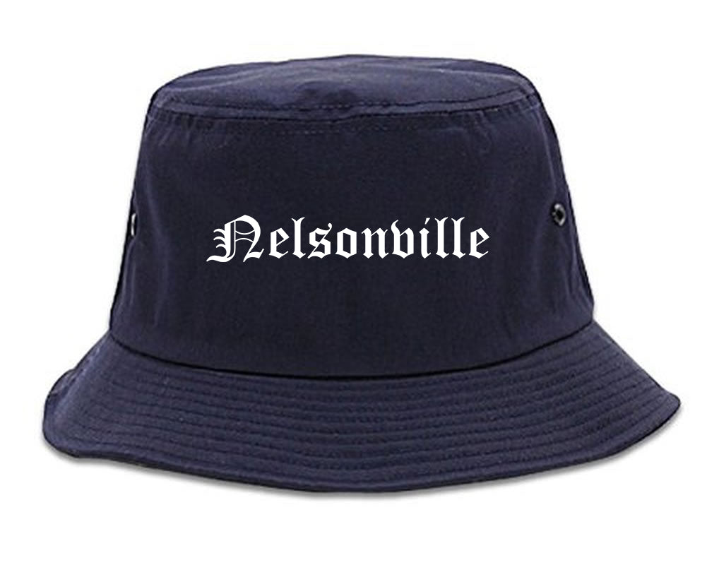 Nelsonville Ohio OH Old English Mens Bucket Hat Navy Blue
