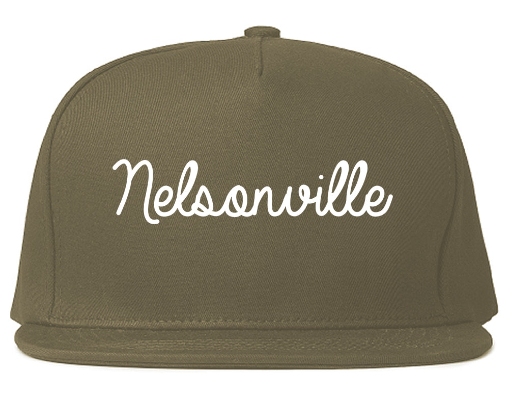 Nelsonville Ohio OH Script Mens Snapback Hat Grey