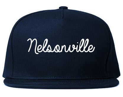 Nelsonville Ohio OH Script Mens Snapback Hat Navy Blue
